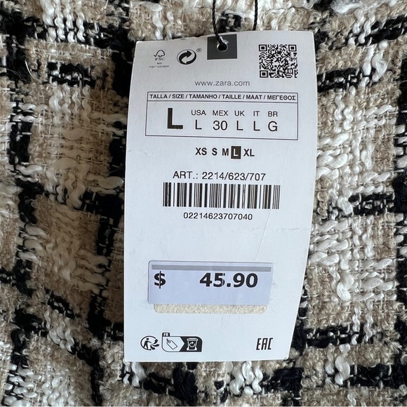 ZARA TEXTURED WEAVE PLAID SHORTS TAUPE BROWN | 2214/623 SIZE M - Picture 10 of 15